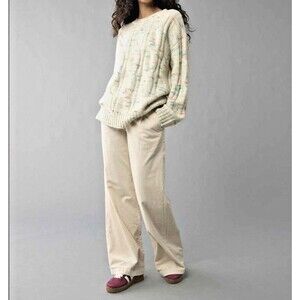 American Eagle Cream Whoa So Soft Small Cable Knit Fisherman Oversized Sweater